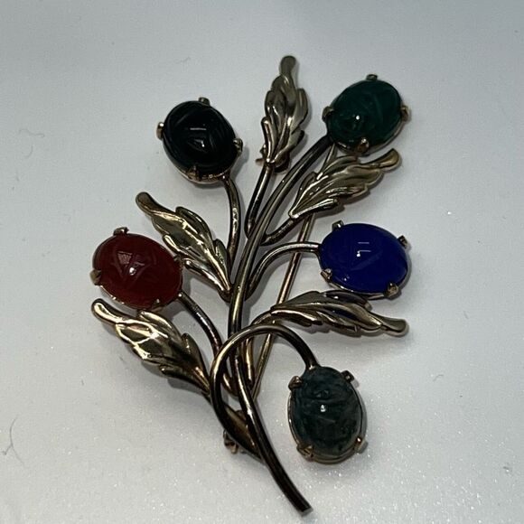 Vintage Binder Brothers 12KT GF Brooch Floral Leaf Scarab Pin  Signed BB - Picture 2 of 8